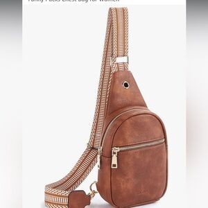 Brown Faux Leather Sling Bag with Woven Strap and Gold Hardware